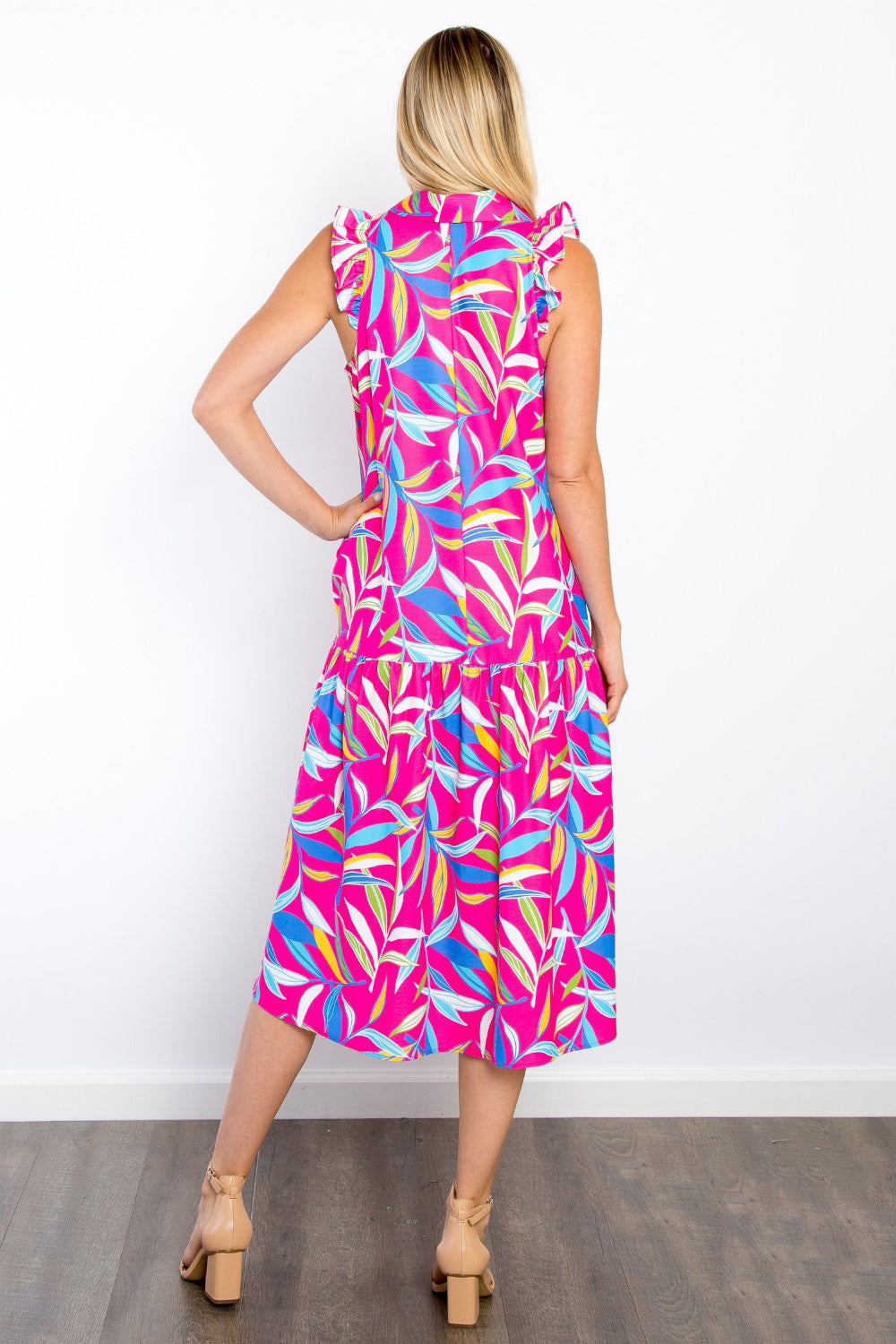 Be Stage Print Ruffled Midi Dress with Pockets   