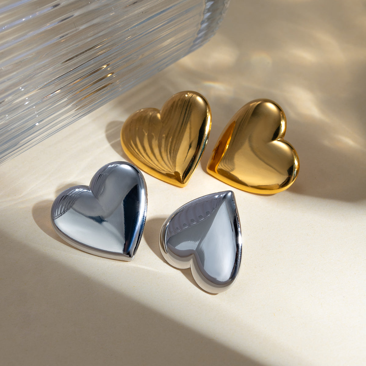 Stainless Steel Heart Stud Earrings   