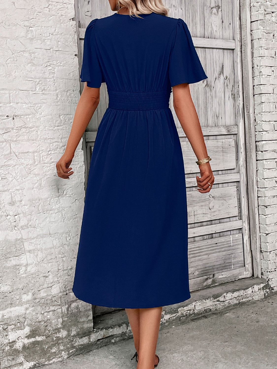 Surplice Flutter Sleeve Midi Dress   