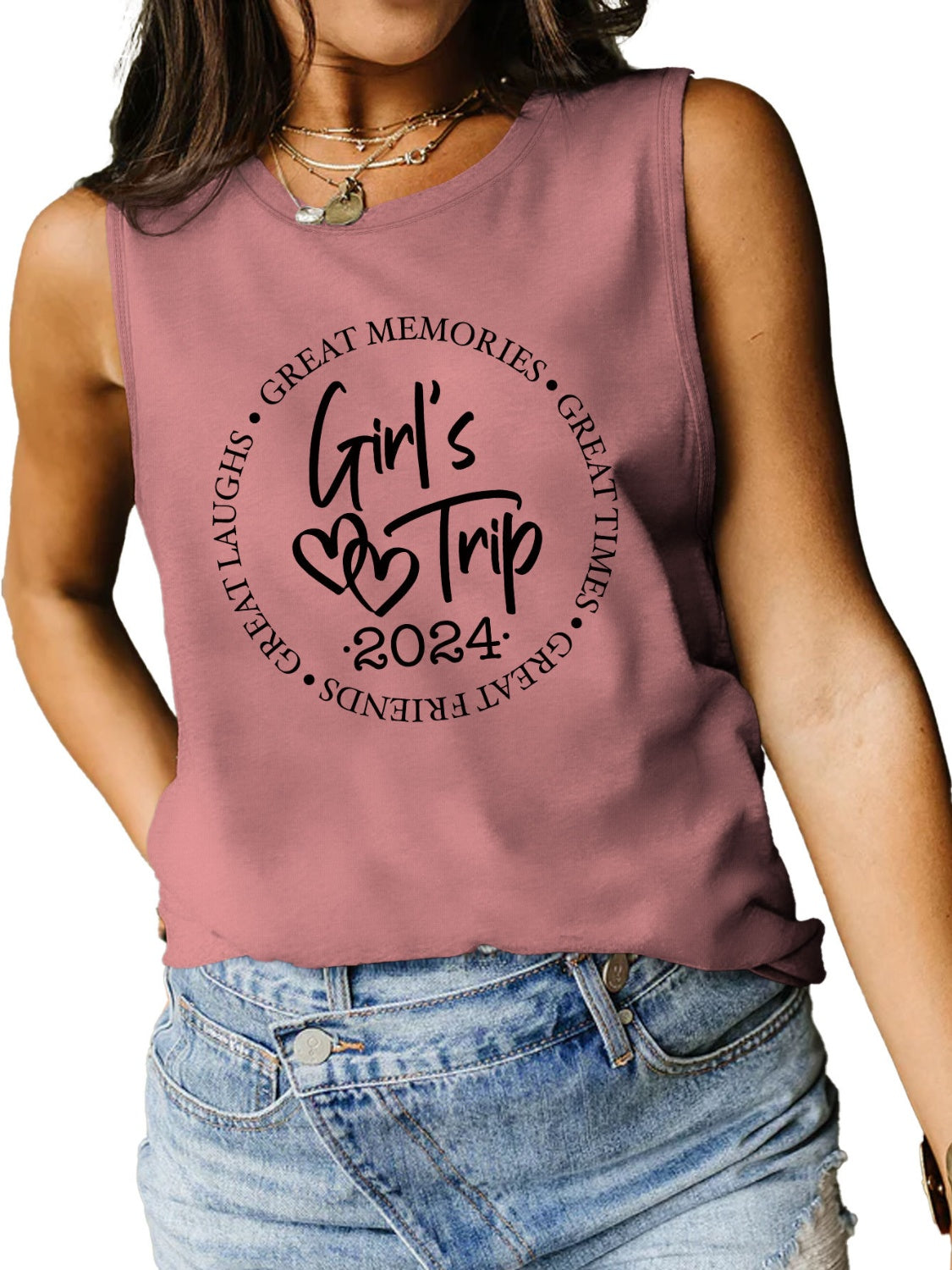 STUNNLY  Letter Graphic Round Neck Tank   