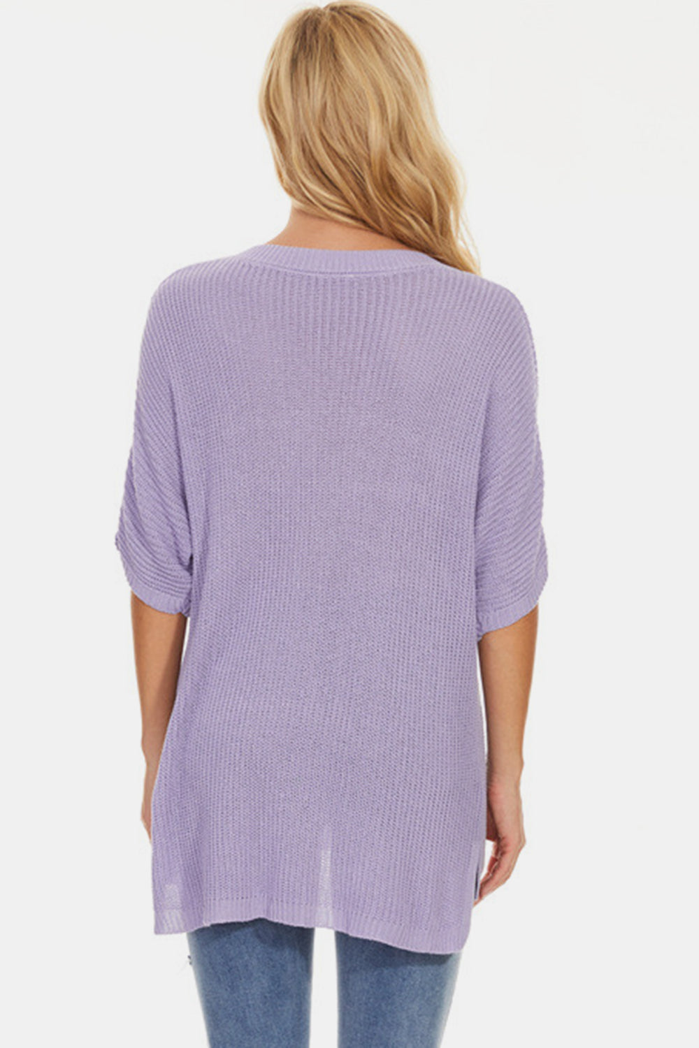 STUNNLY  Pocketed V-Neck Half Sleeve Knit Top   