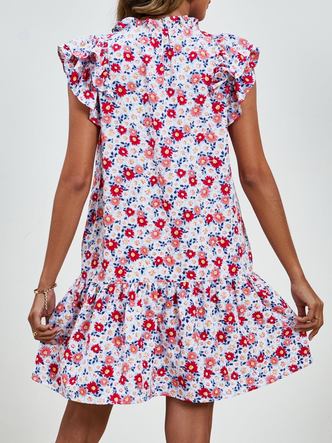 Tied Floral Cap Sleeve Mini Dress   