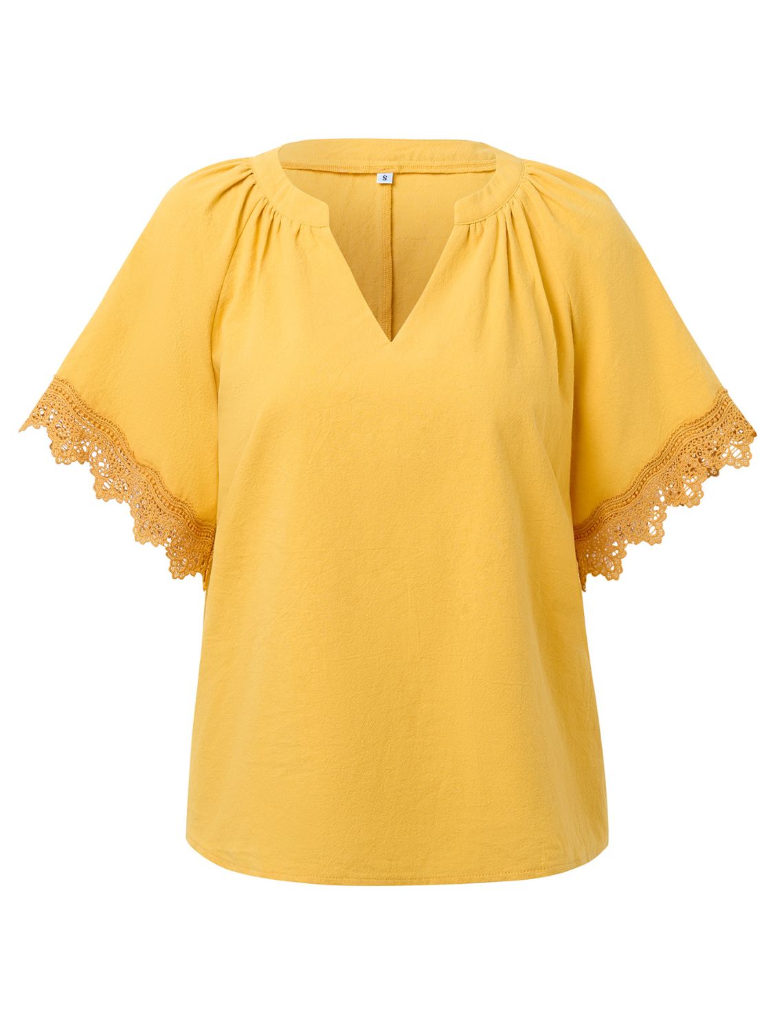 Lace Detail Notched Short Sleeve Blouse   