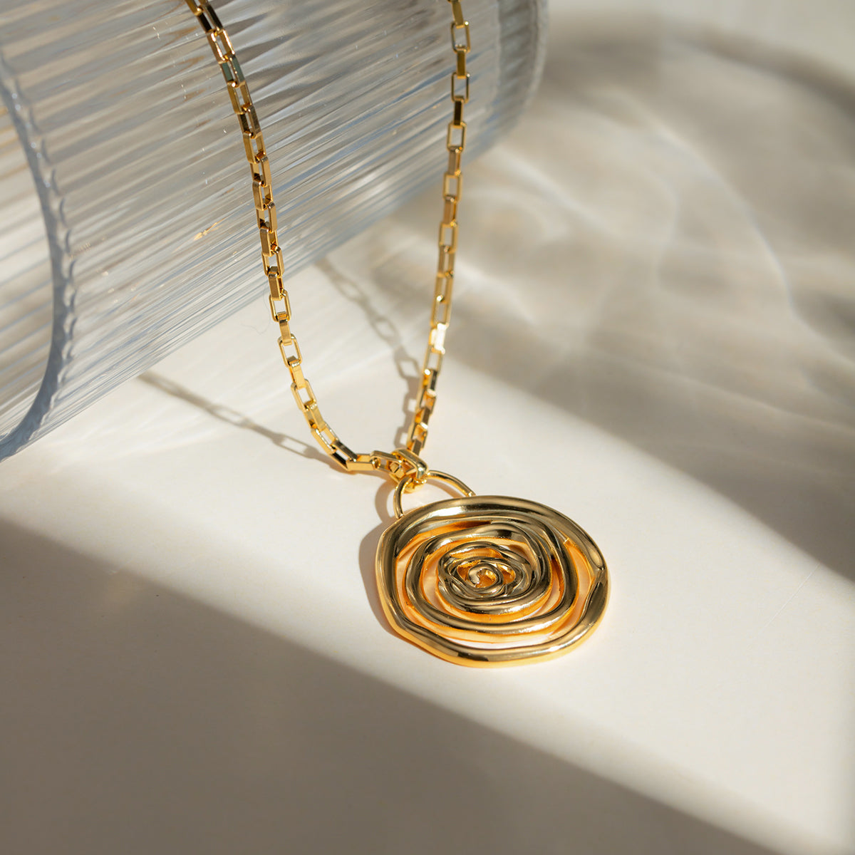 18K Gold-Plated Stainless Steel Spiral Pendant Necklace   