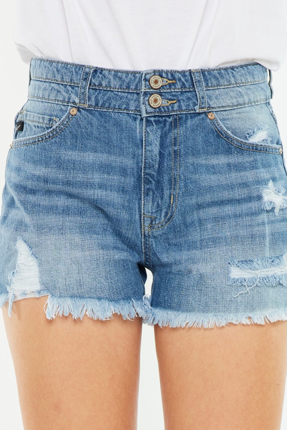 STUNNLY  Kancan Full Size High Rise Raw Hem Denim Shorts   