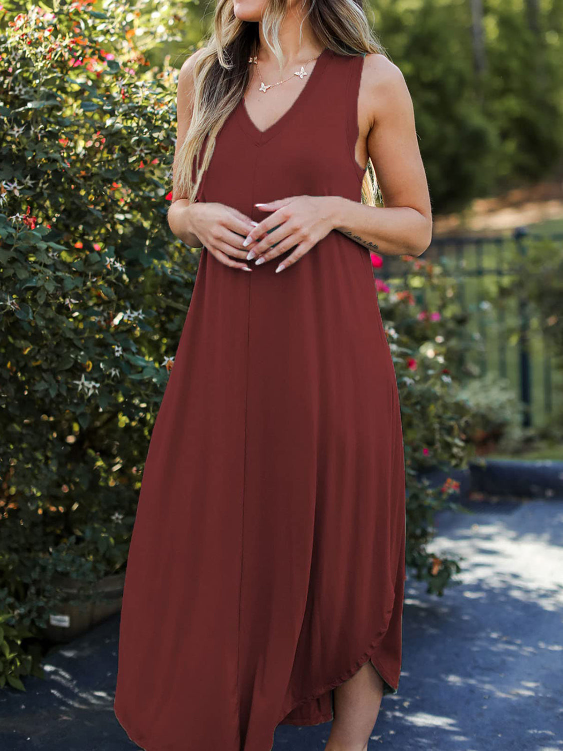 STUNNLY  Full Size V-Neck Midi Tank Dress   