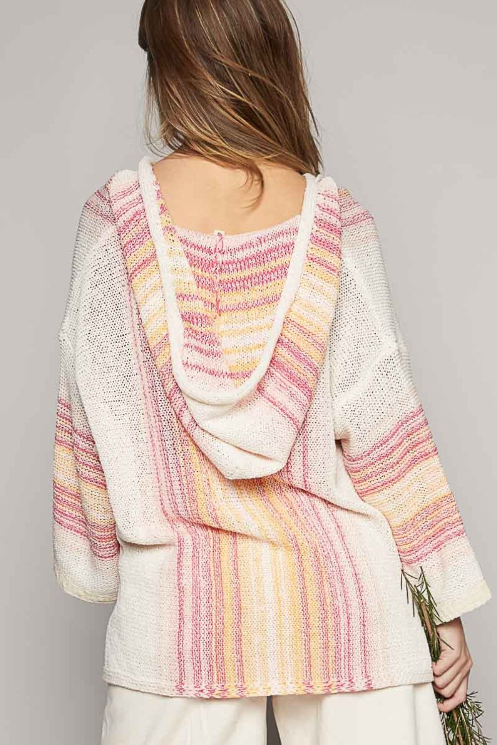 POL Striped Hooded Long Sleeve Sweater   