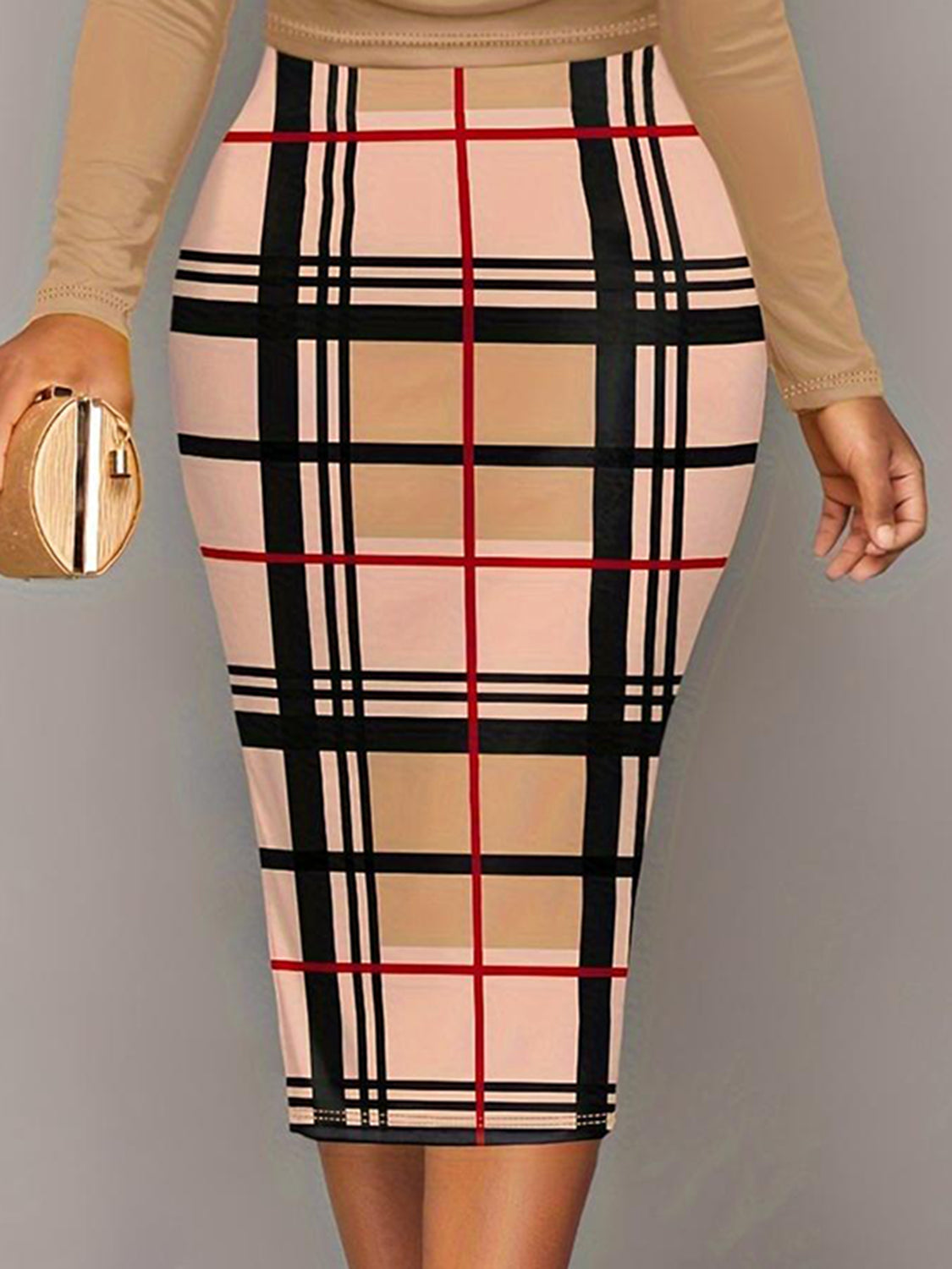 Plus Size Plaid Long Sleeve Mini Dress   