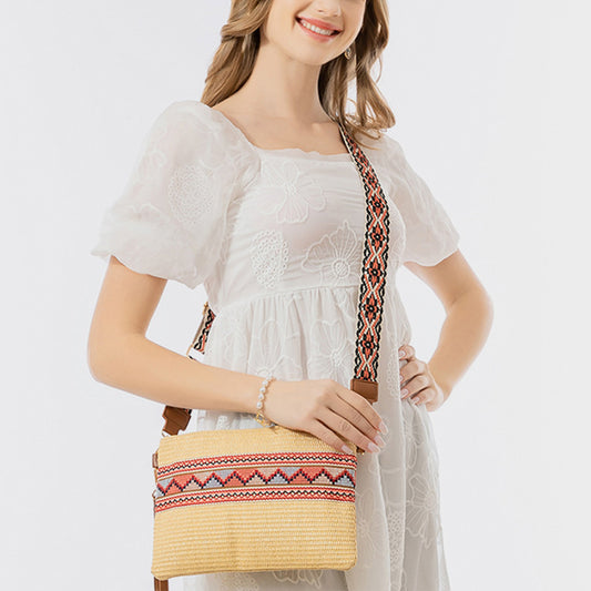 Geometric Straw Weave Crossbody Bag Sand One Size 