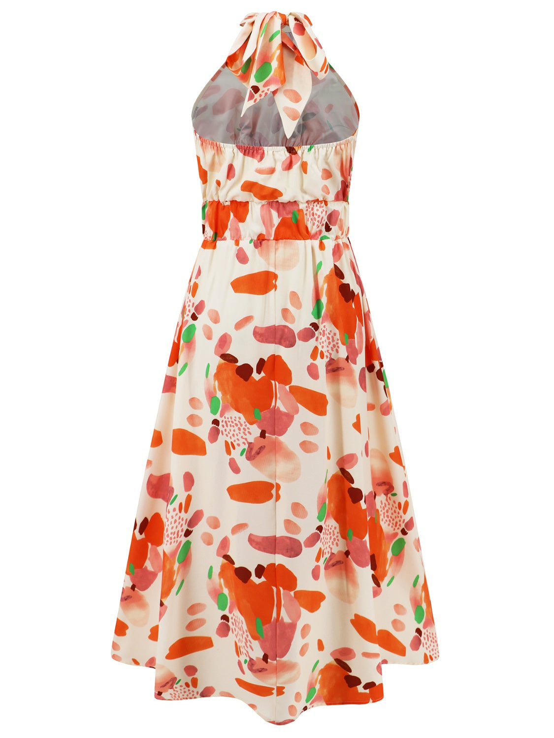 Ruched Printed Halter Neck Sleeveless Dress   