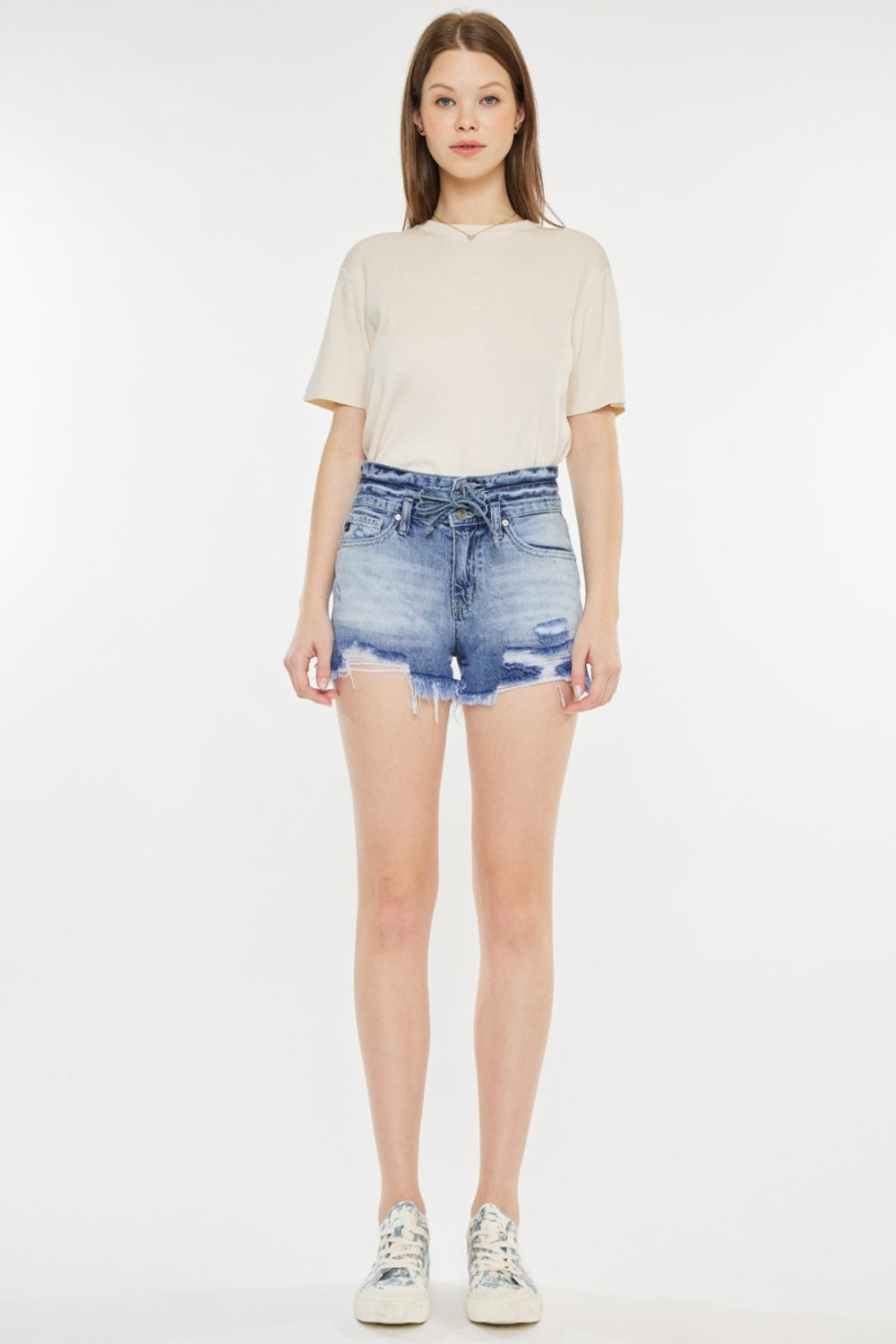 STUNNLY  Kancan High Rise Frayed Hem Denim Shorts   