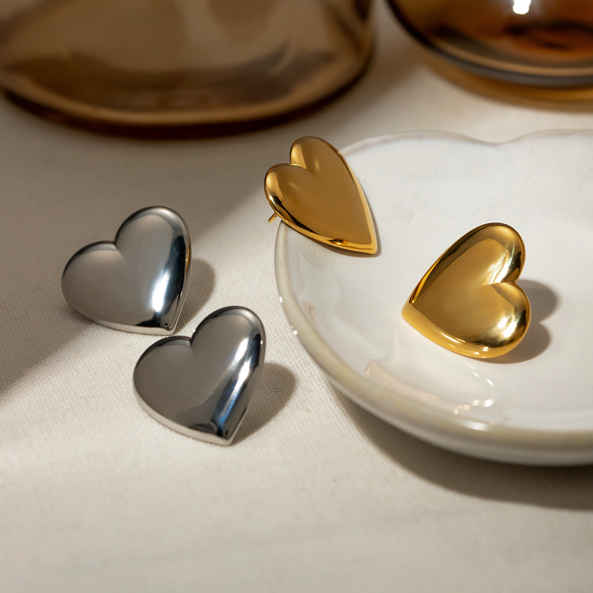 Stainless Steel Heart Stud Earrings   