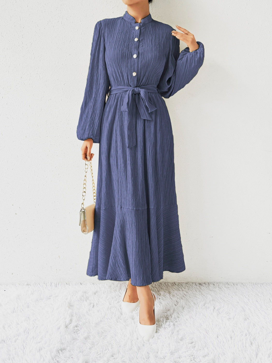 Tie Waist Long Sleeve Dress   