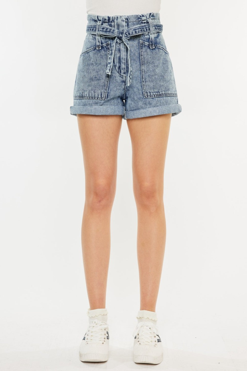 STUNNLY  Kancan Ultra High Rise Paperbag Denim Shorts   