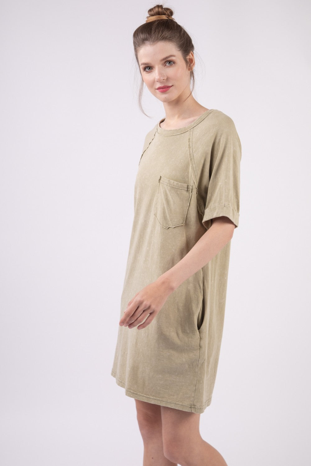 VERY J Washed Round Neck Mini Tee Dress   