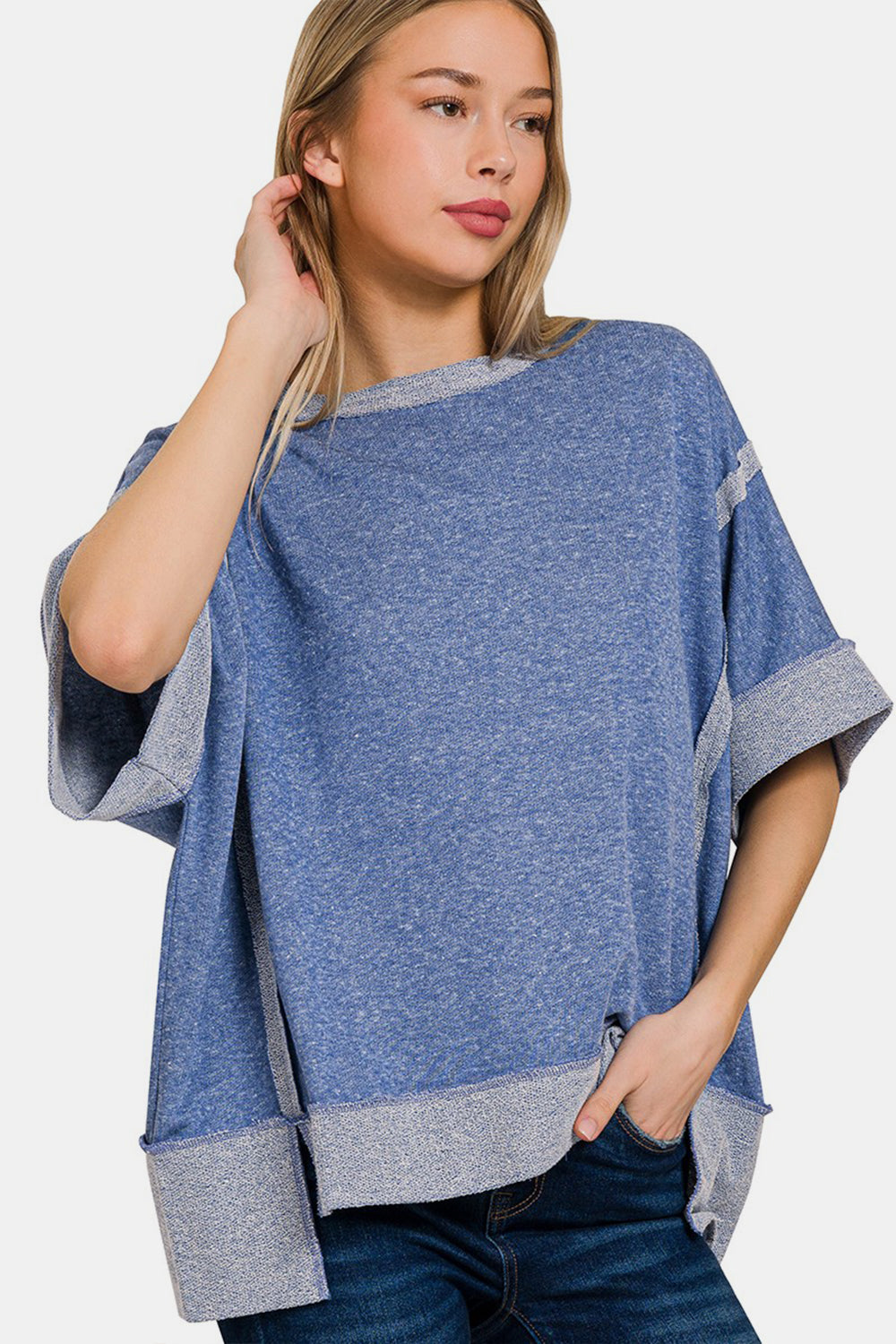 STUNNLY  Zenana Contrast Trim Drop Shoulder T-Shirt   