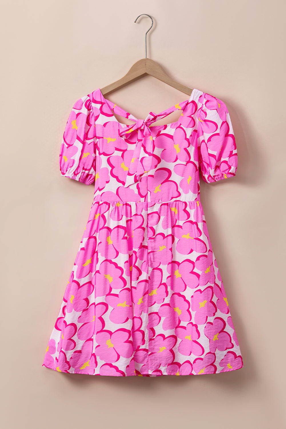 Printed Square Neck Short Sleeve Dress   