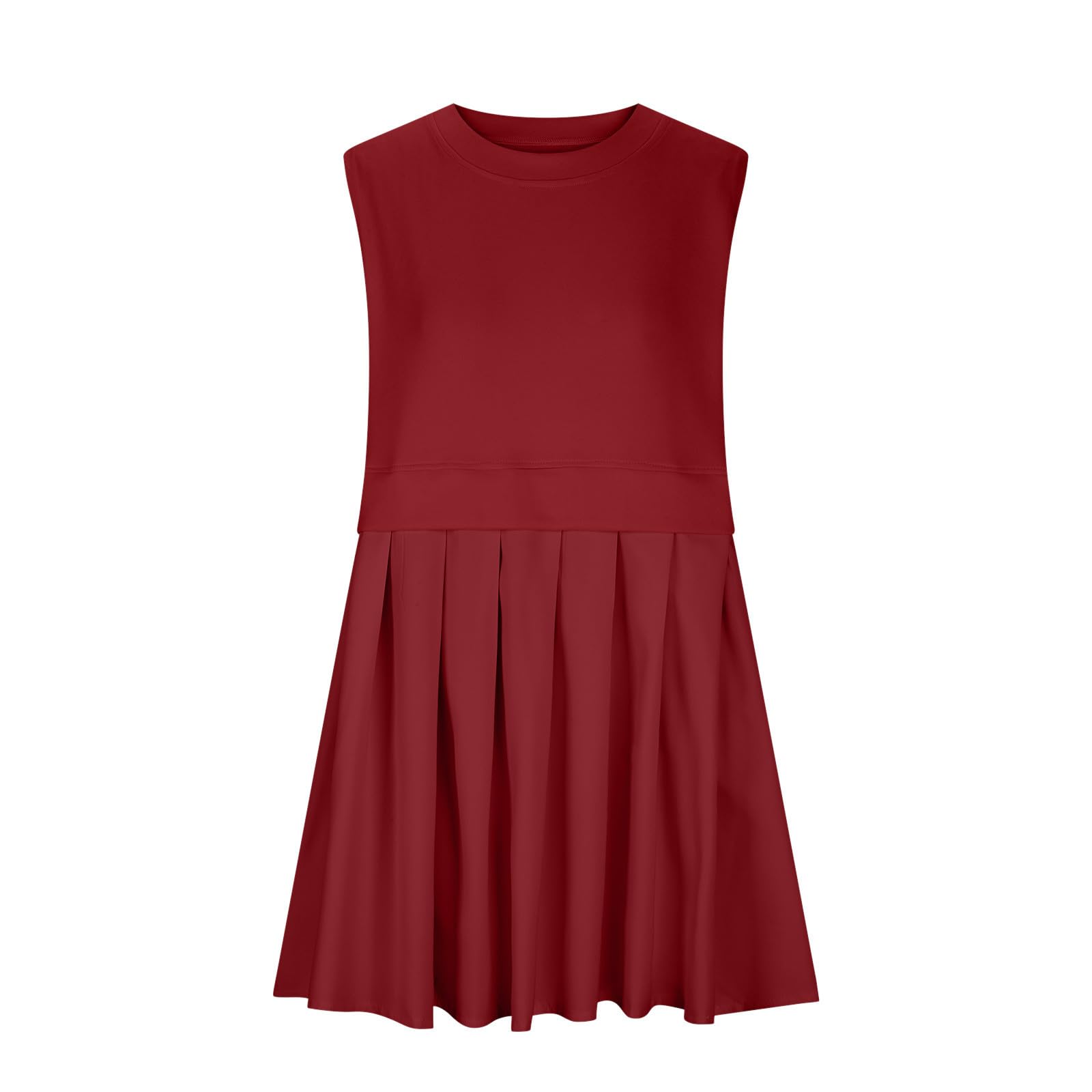 Pleated Round Neck Sleeveless Mini Dress   