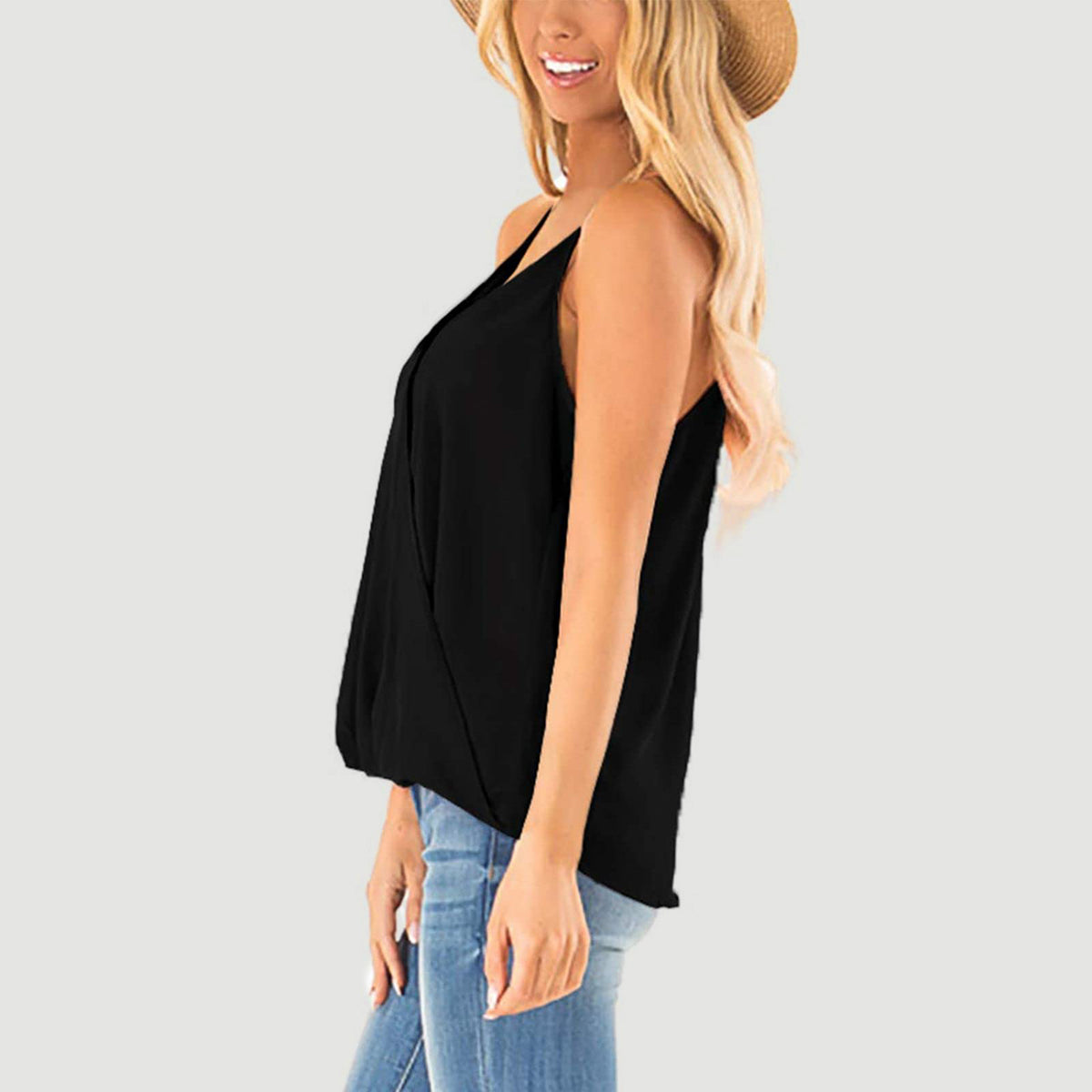 STUNNLY  Full Size Surplice Spaghetti Strap Top   