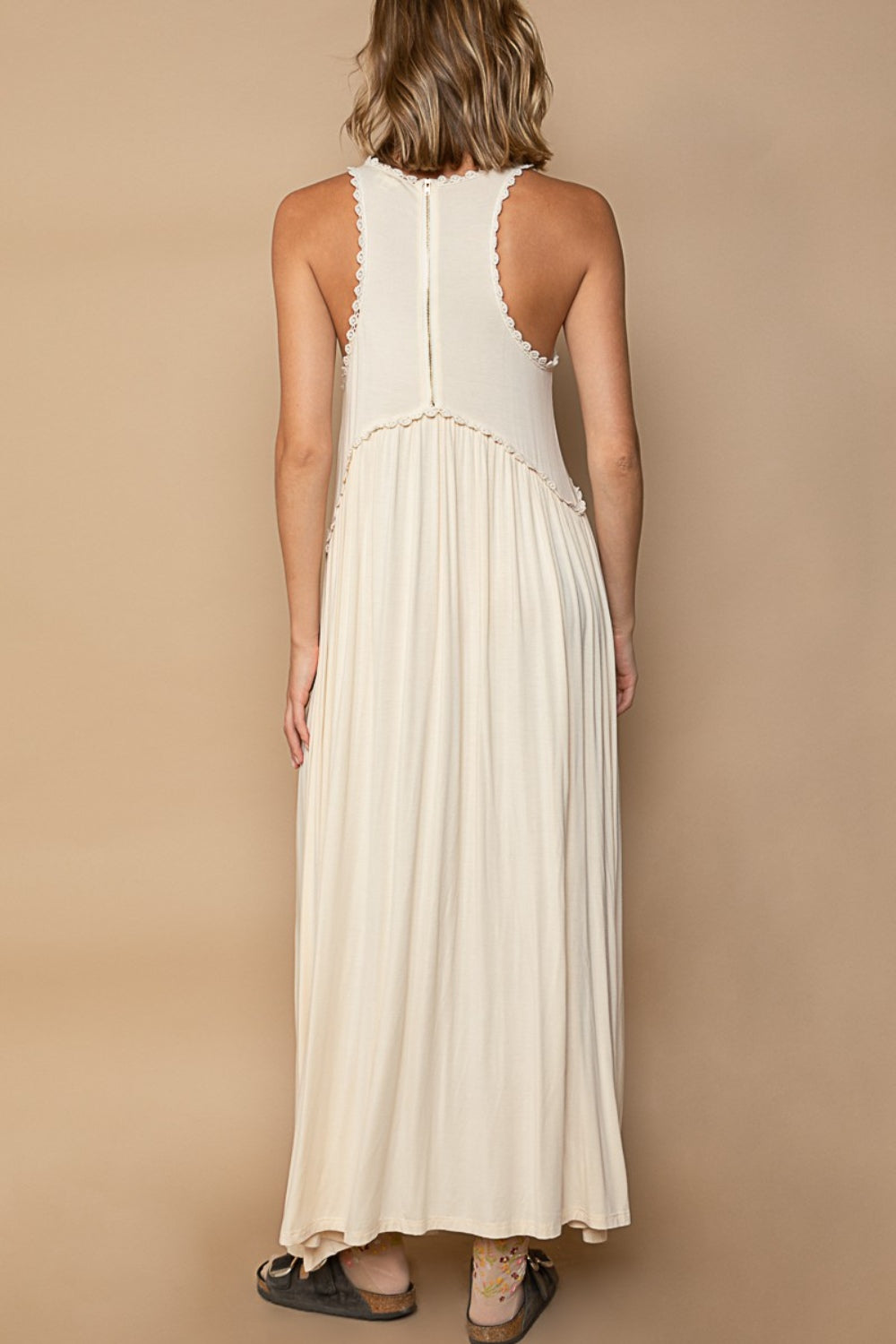 POL Sleeveless Back Zipper Front Slit Maxi Dress   