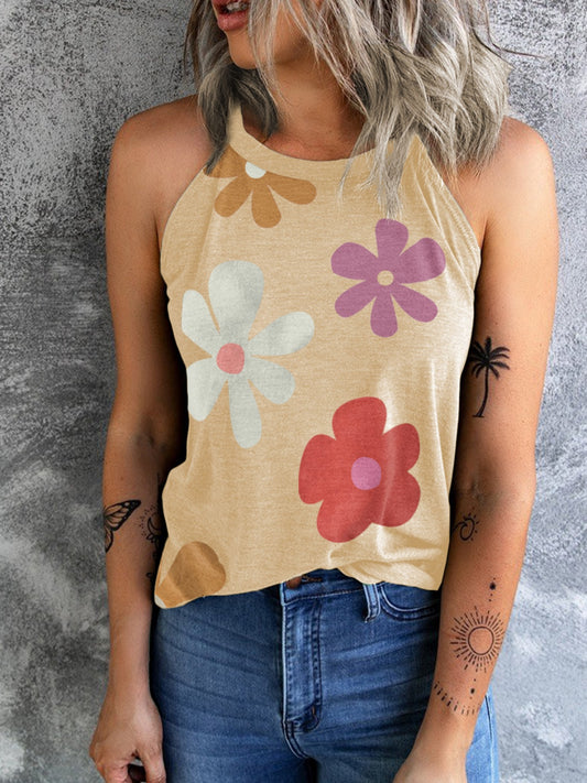 STUNNLY  Printed Grecian Neck Cami Tan S 