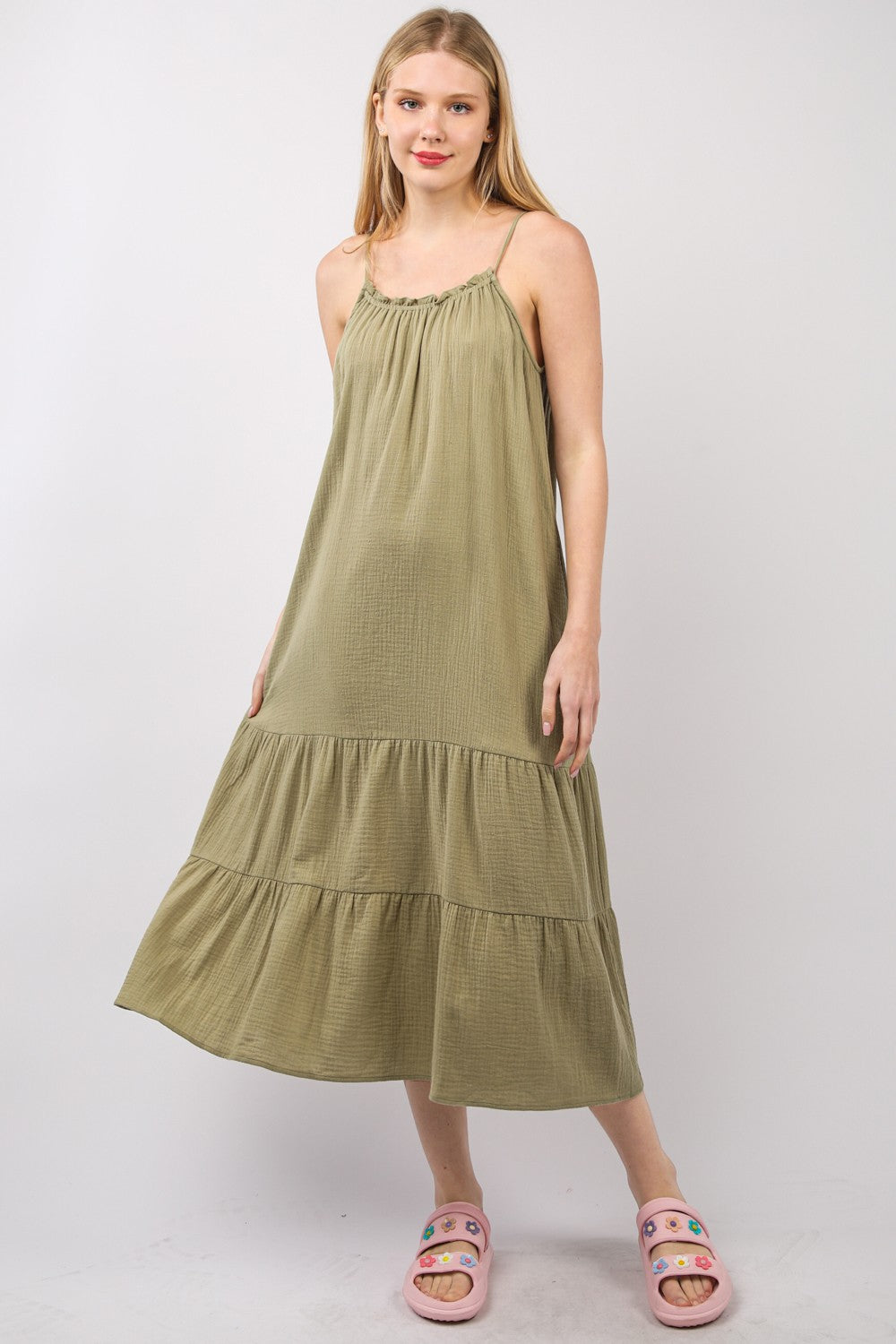 VERY J Ruffled A-Line Midi Cami Dress Earth S 