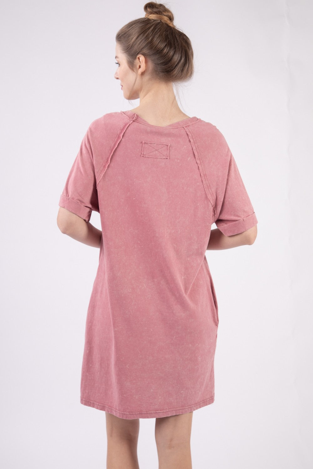 STUNNLY  VERY J Washed Round Neck Mini Tee Dress   