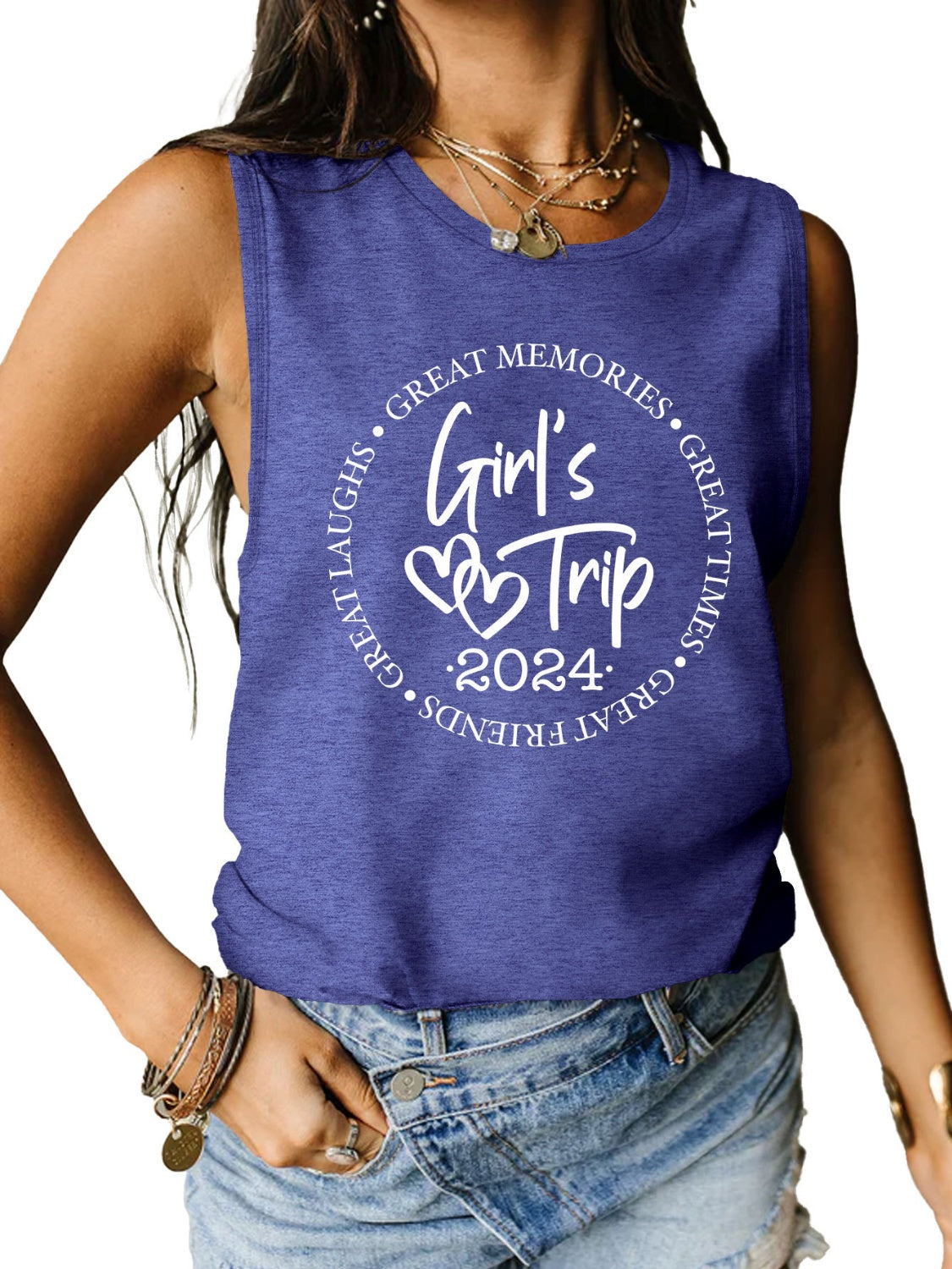 STUNNLY  Letter Graphic Round Neck Tank Ultra marine S 