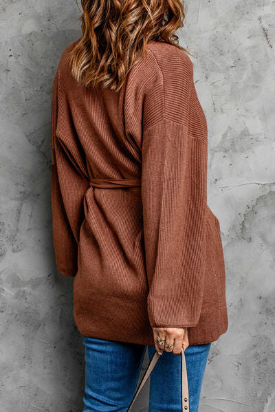 Tied Open Front Dropped Shoulder Cardigan   