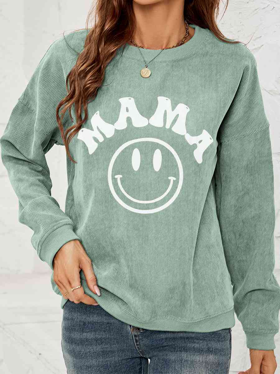 Round Neck Long Sleeve MAMA Graphic Sweatshirt   