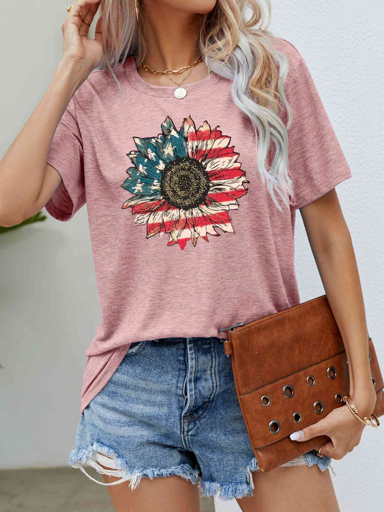 US Flag Flower Graphic Tee Blush Pink S 