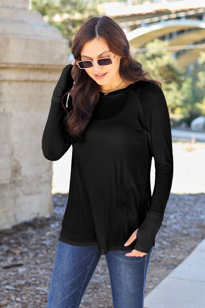 Basic Bae Full Size Round Neck Long Sleeve T-Shirt Black S 