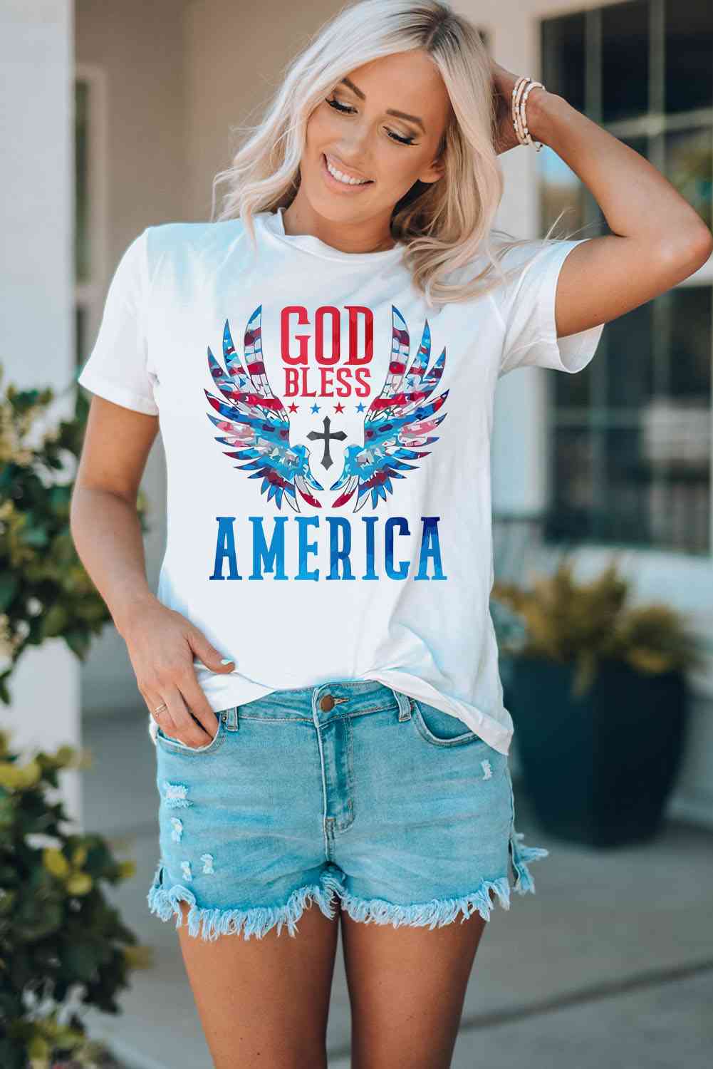 GOD BLESS AMERICA Cuffed Tee Shirt   