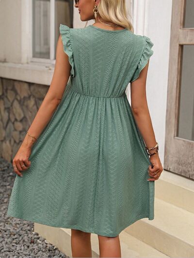 Lace Detail Ruffled V-Neck Mini Dress   