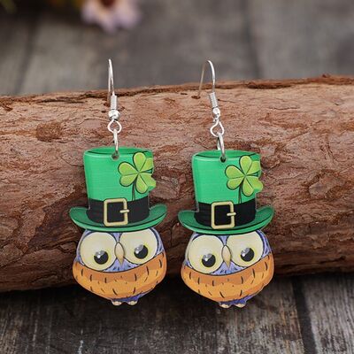 St. Patrick's Day Owl Acrylic Dangle Earrings   