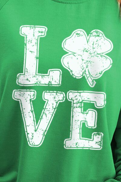 LOVE Lucky Clover Round Neck Sweatshirt   