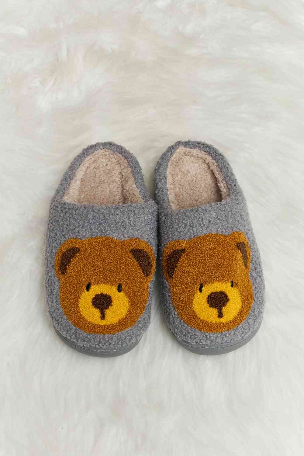 Melody Teddy Bear Print Plush Slide Slippers   