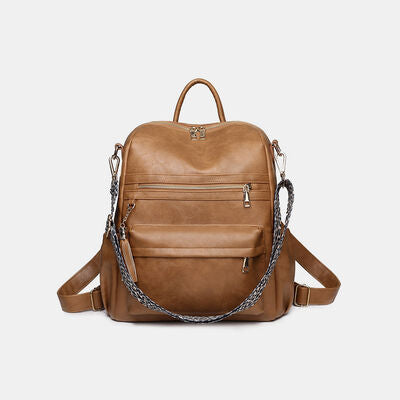 PU Leather Convertible Backpack Camel One Size 