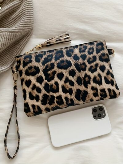 Printed Tassel PU Leather Wallet Leopard One Size 