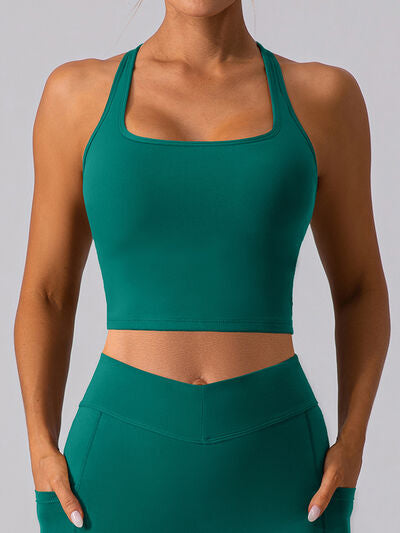 Square Neck Racerback Cropped Tank Green S 