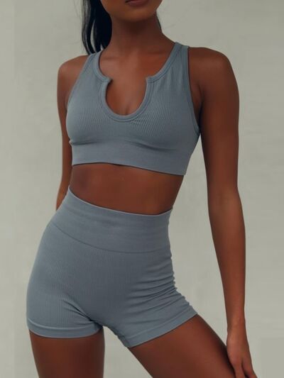Notched Wide Strap Tank and Shorts Active Set Air Force Blue S 