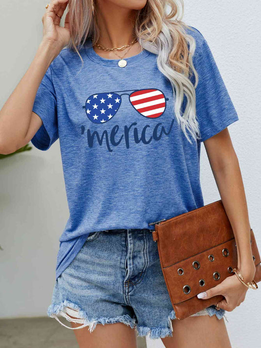 US Flag Glasses Graphic Tee Cobalt Blue S 