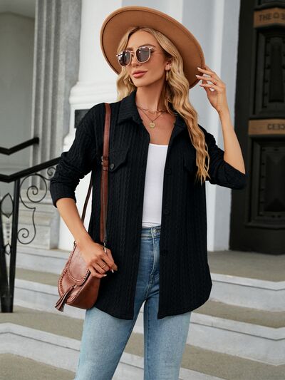 Textured Button Up Dropped Shoulder Shirt   