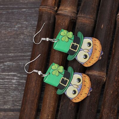 St. Patrick's Day Owl Acrylic Dangle Earrings   