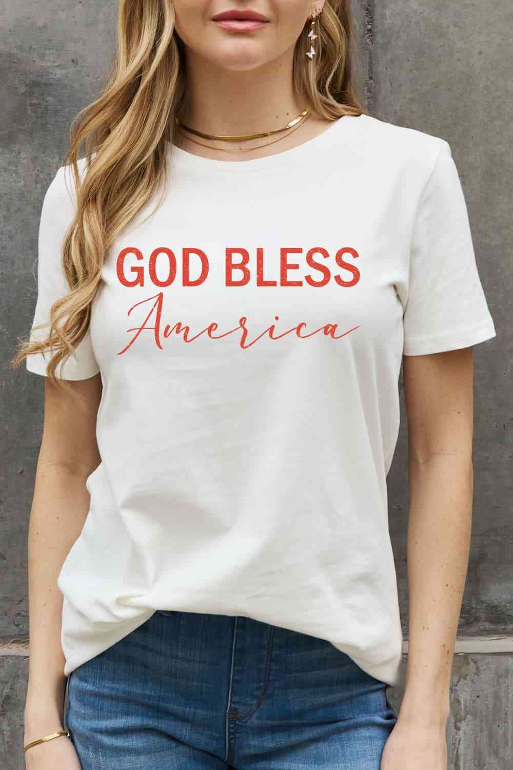 Simply Love GOD BLESS AMERICA Graphic Cotton Tee Bleach S 