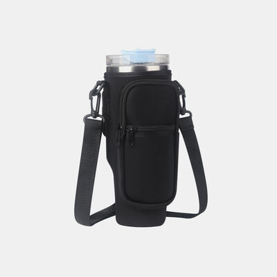 Insulated Tumbler Cup Sleeve With Adjustable Shoulder Strap Black One Size 