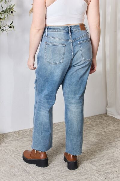 Judy Blue Full Size Distressed Raw Hem Straight Jeans   