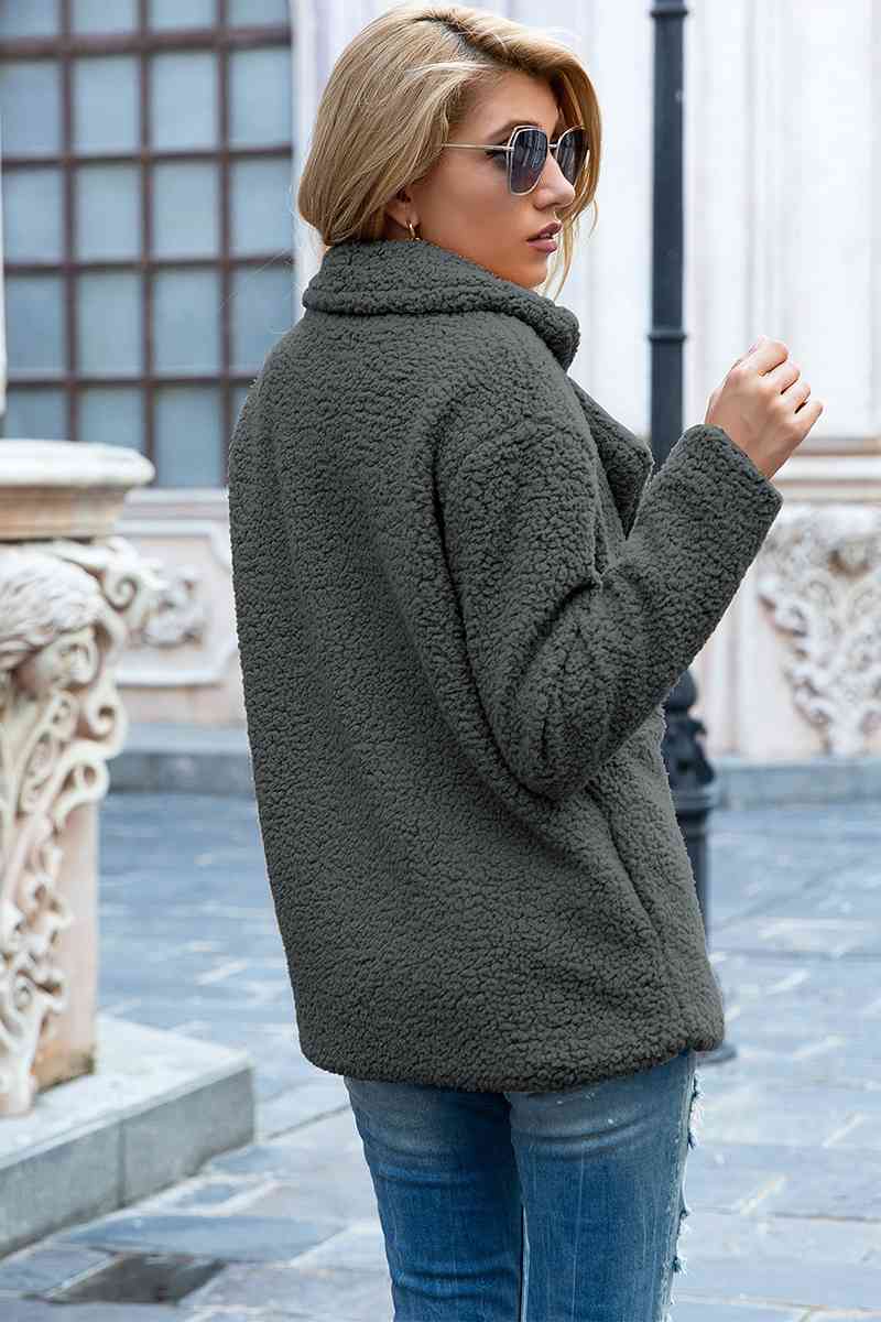 Full Size Lapel Collar Sherpa Coat   