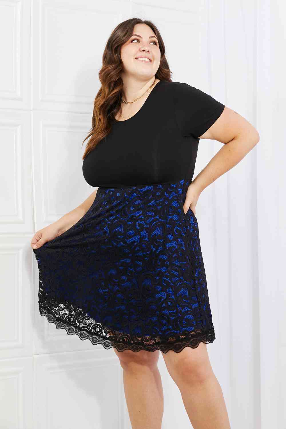 Yelete Full Size Contrasting Lace Midi Dress   