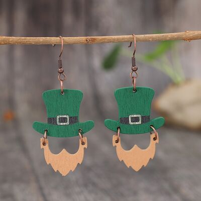 St. Patrick's Day Wooden Hat Shape Dangle Earrings   